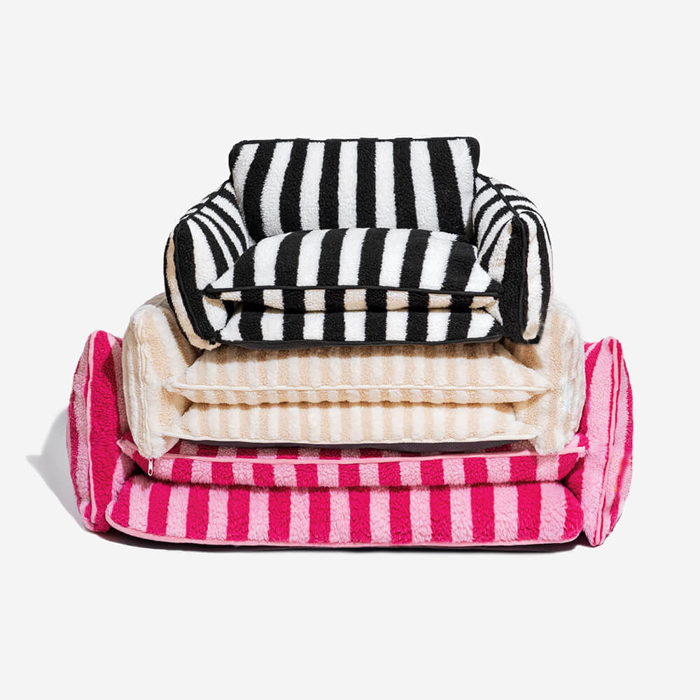 Trendy Striped Faux Lambswool Double Layer Dog & Cat Sofa Bed