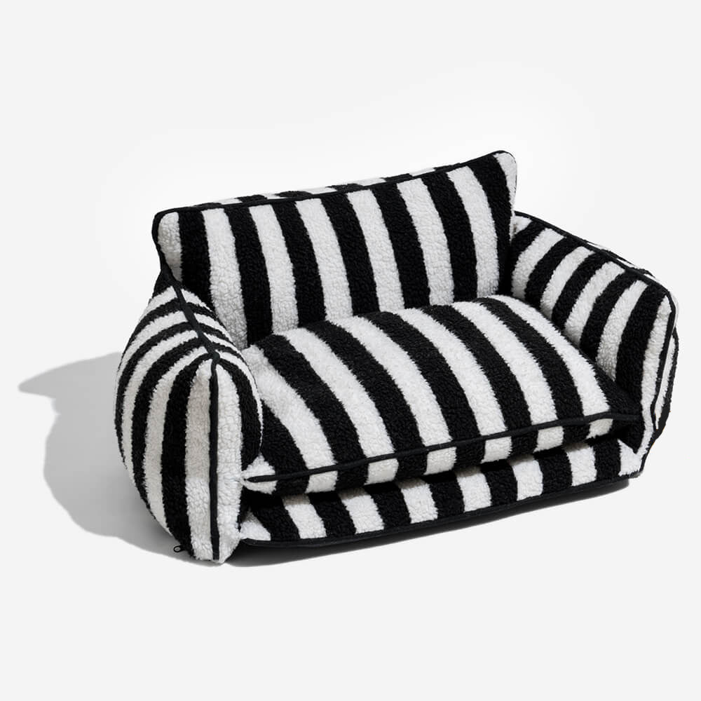 Trendy Striped Faux Lambswool Double Layer Dog & Cat Sofa Bed