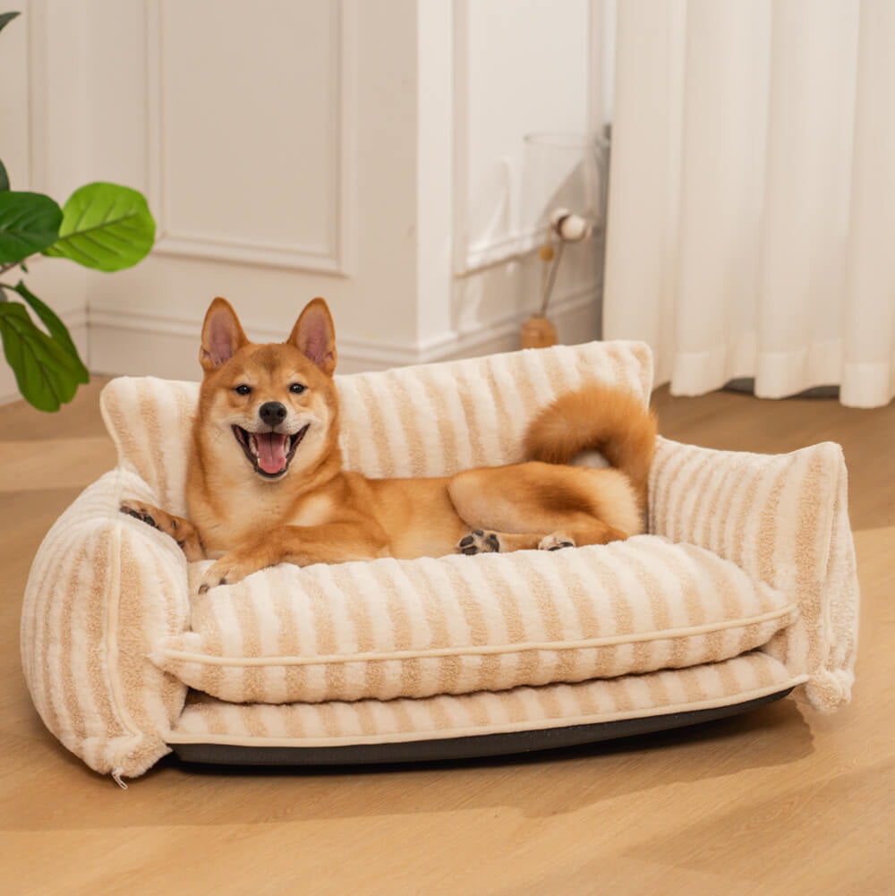 Trendy Striped Faux Lambswool Double Layer Dog & Cat Sofa Bed