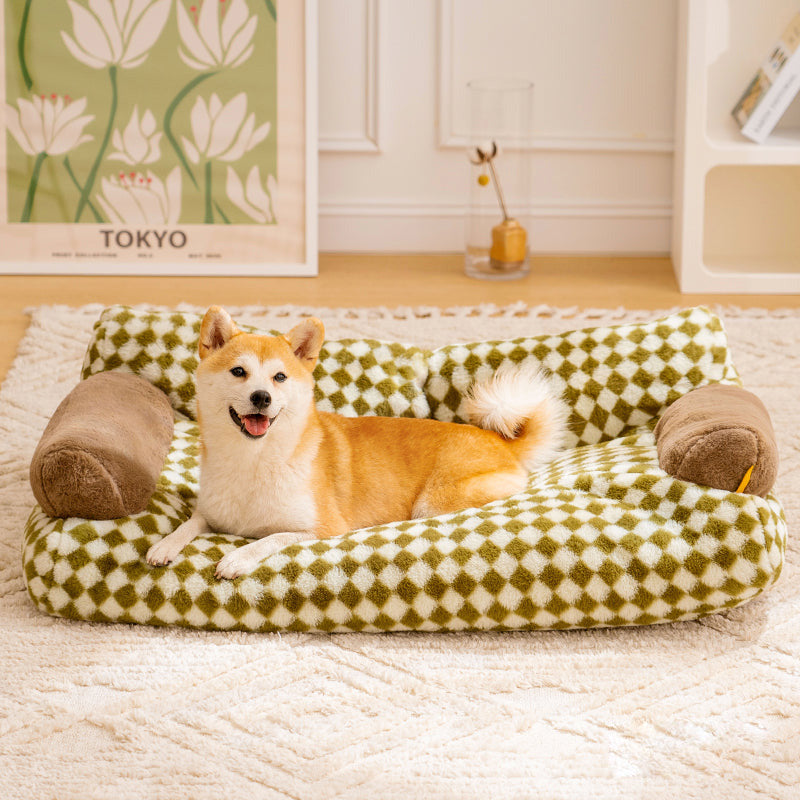 Vintage Casual Diamond Pattern Cat & Dog Sofa Bed