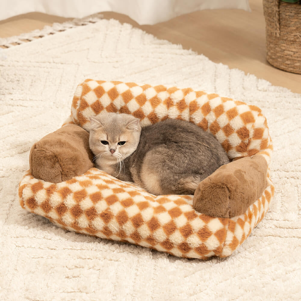 Vintage Casual Diamond Pattern Cat & Dog Sofa Bed