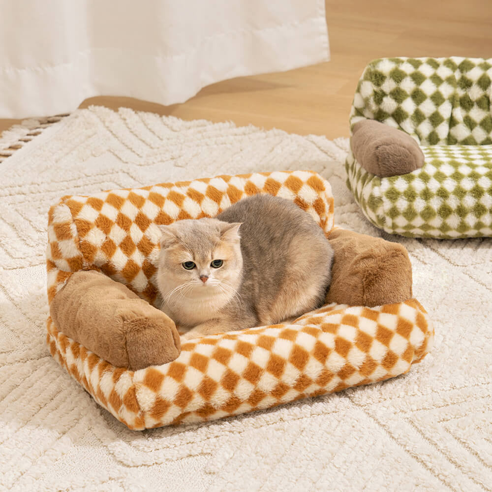 Vintage Casual Diamond Pattern Cat & Dog Sofa Bed