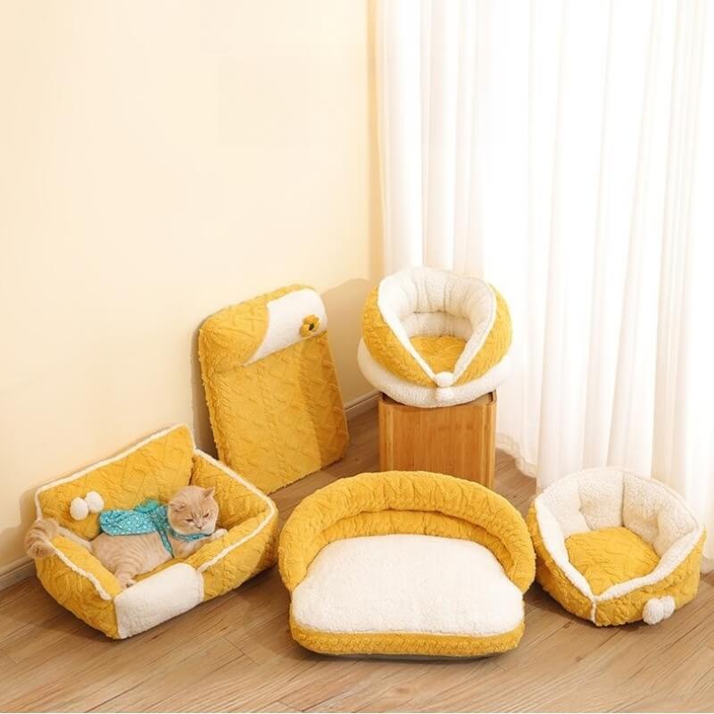 Cheese Cat Bed Fleece Jacquard Comfort Dog Bed