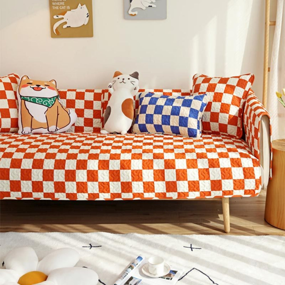 Colorful Checkerboard Anti Scratch Furniture Protector Couch Cover