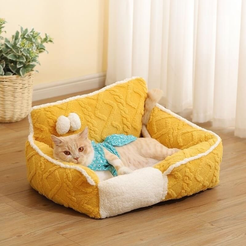 Cheese Cat Bed Fleece Jacquard Comfort Dog Bed