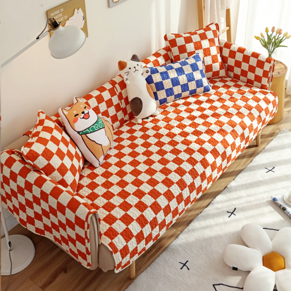 Colorful Checkerboard Anti Scratch Furniture Protector Couch Cover