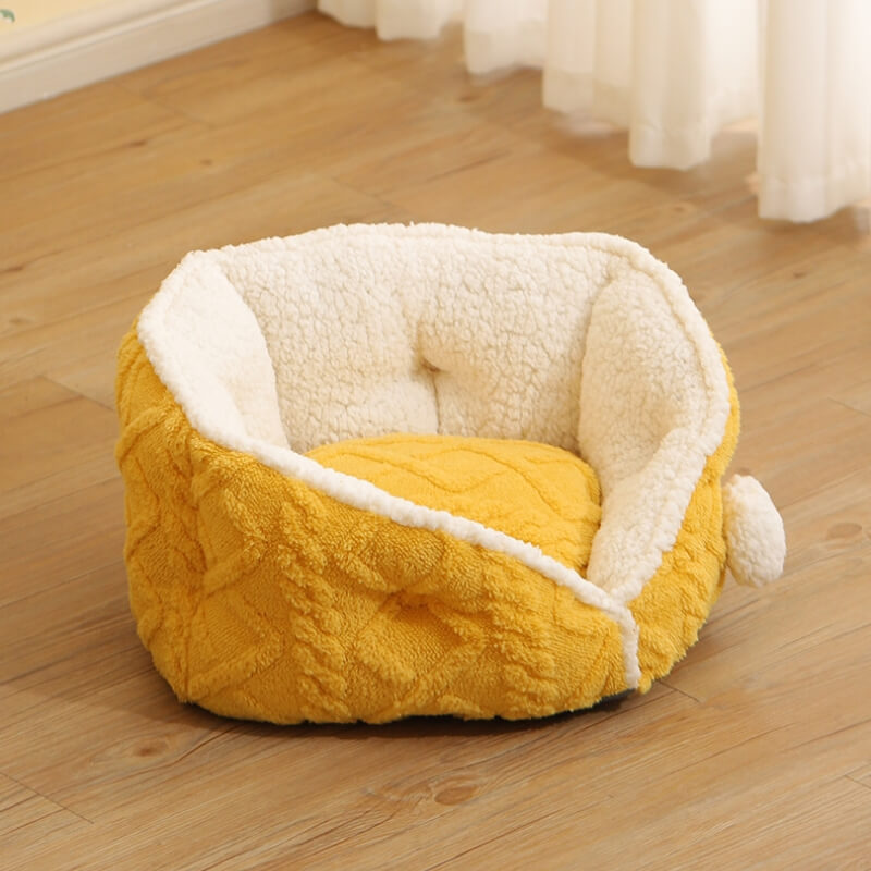 Cheese Cat Bed Fleece Jacquard Comfort Dog Bed