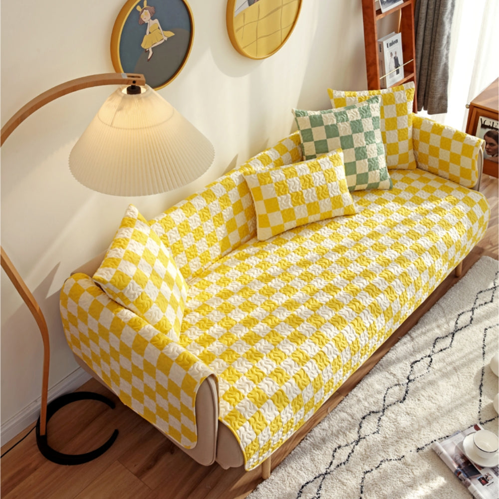 Colorful Checkerboard Anti Scratch Furniture Protector Couch Cover