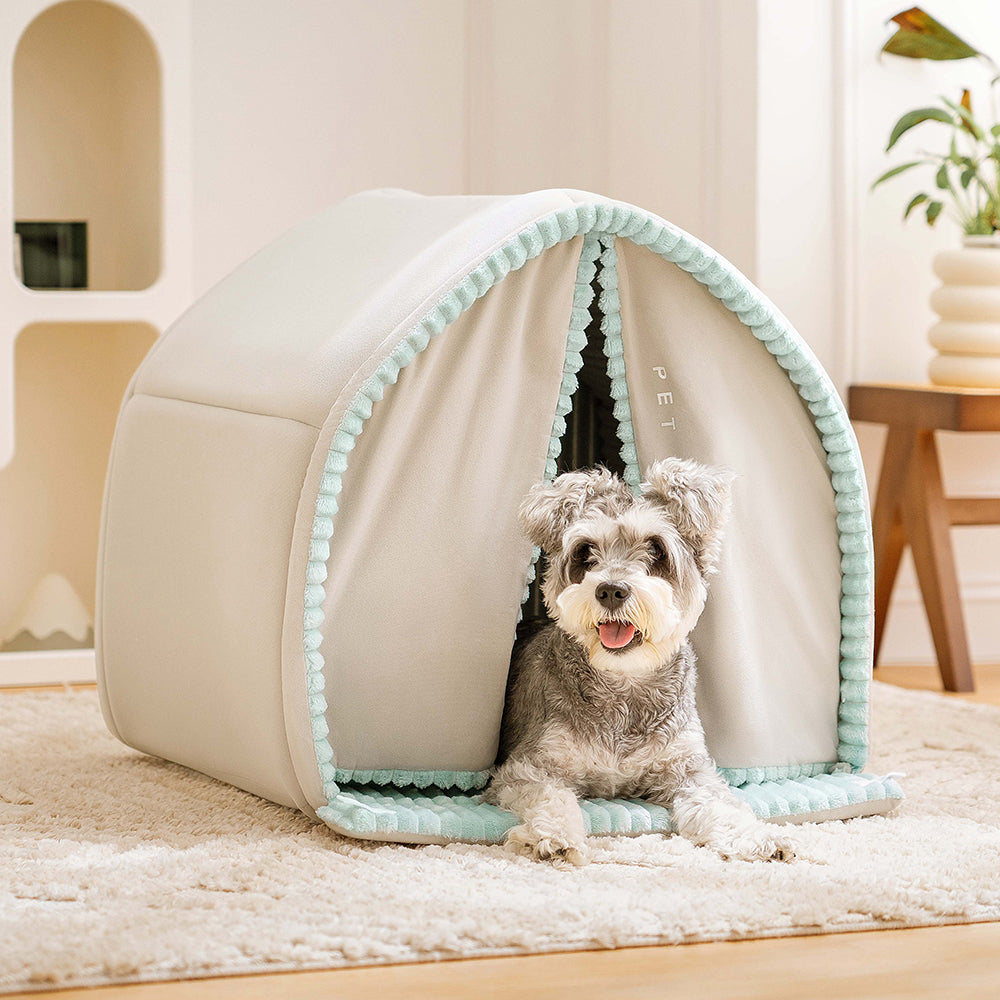 Double Curtain Pet House Enclosed Dog Bed