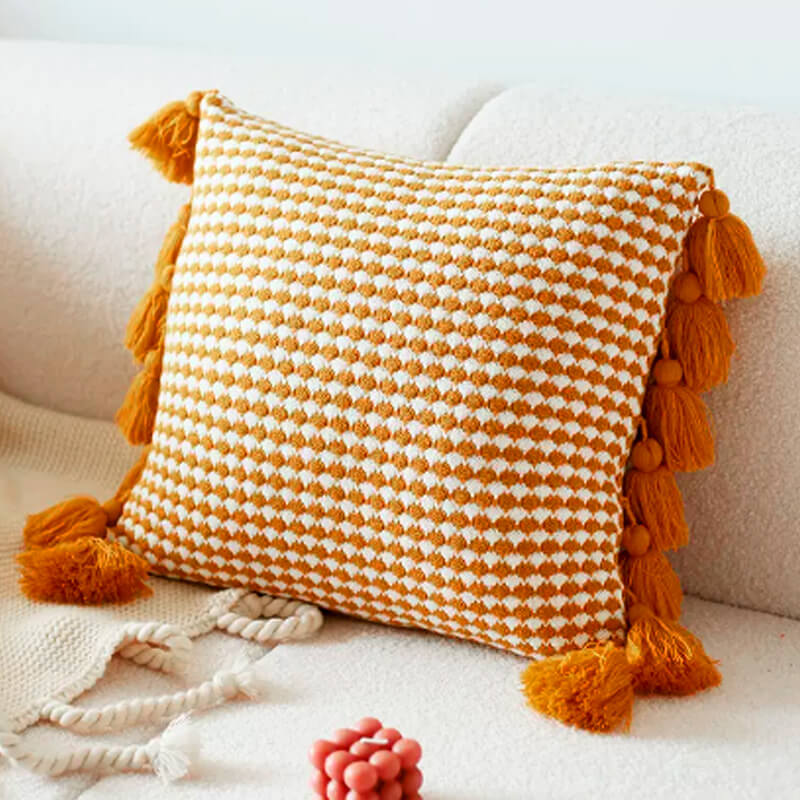 Knitted Tassel Pillow Living Room Cushion