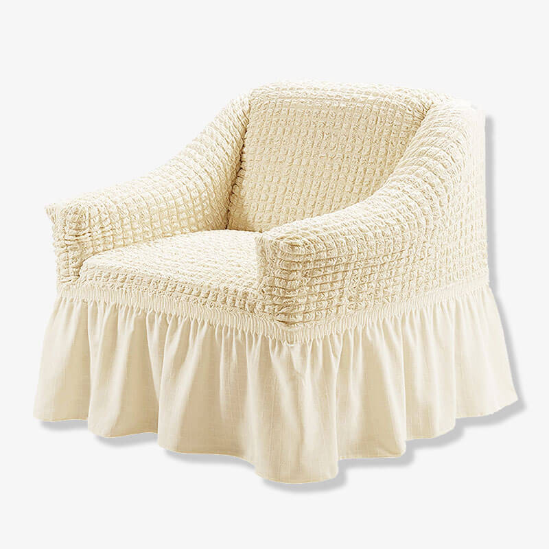 Seersucker Armchair Cover Full-wrapped Stretch Couch Cover with Ruffle Skirt