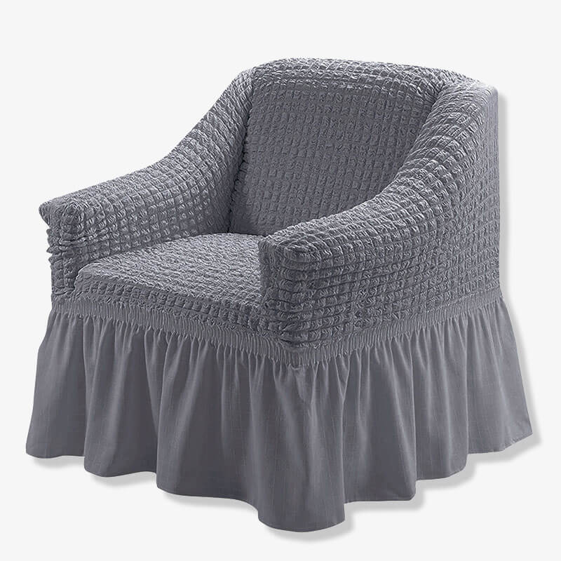 Seersucker Armchair Cover Full-wrapped Stretch Couch Cover with Ruffle Skirt