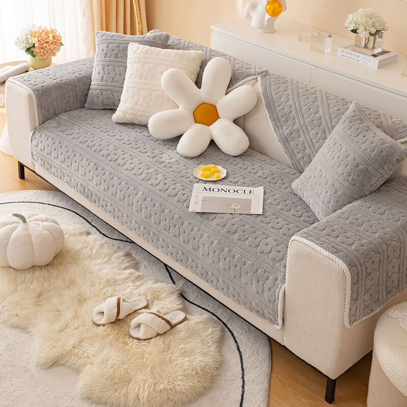 Three-dimensional Flower Pattern Soft Cotton Fleece Washable Couch Cover