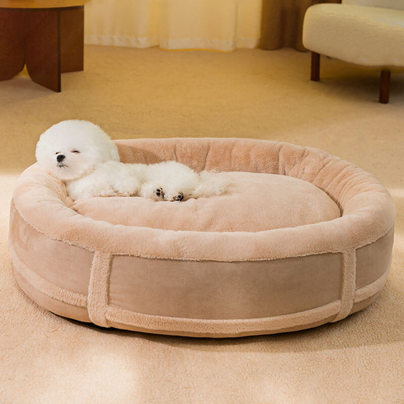 Anti-anxiety oval warm plush dog bedding