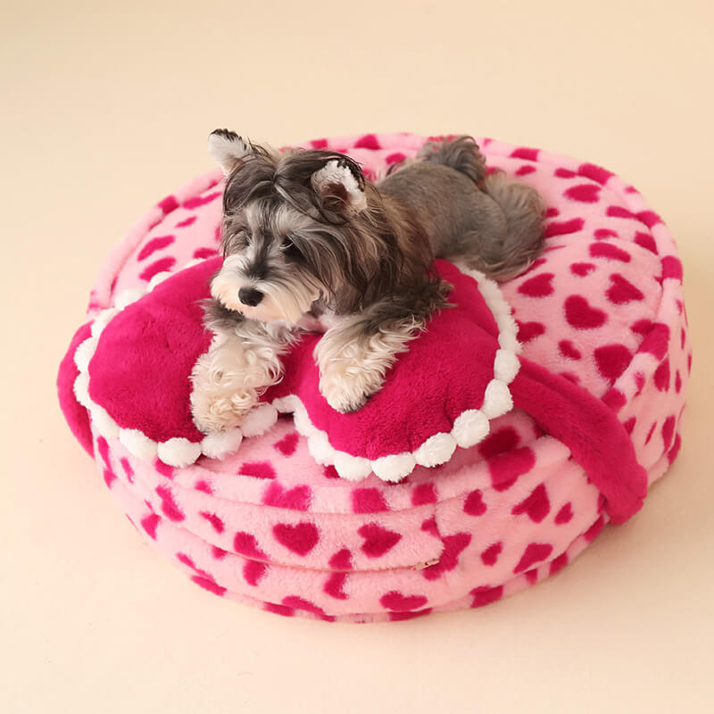 Barbie Pink Heart Plush Dog Bed with Pillow