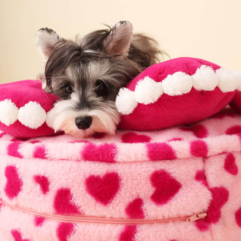 Barbie Pink Heart Plush Dog Bed with Pillow