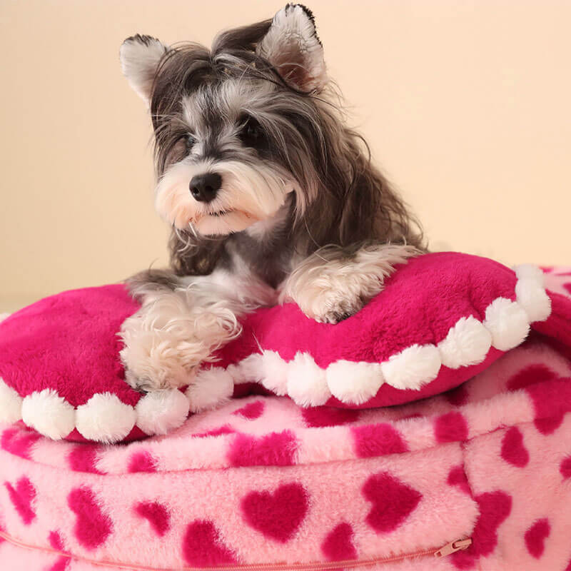 Barbie Pink Heart Plush Dog Bed with Pillow