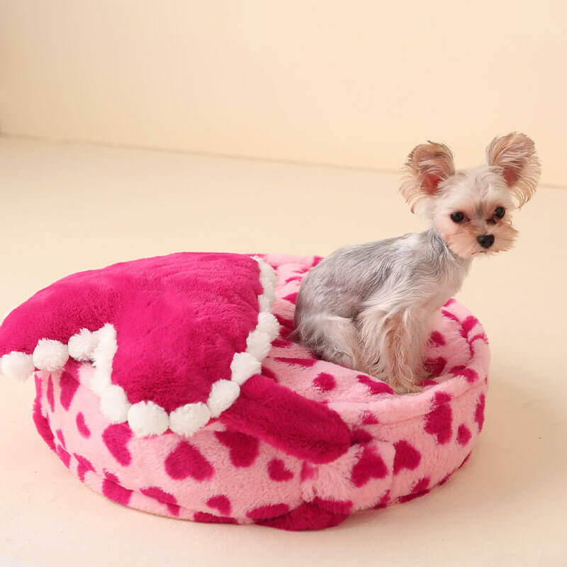 Barbie Pink Heart Plush Dog Bed with Pillow