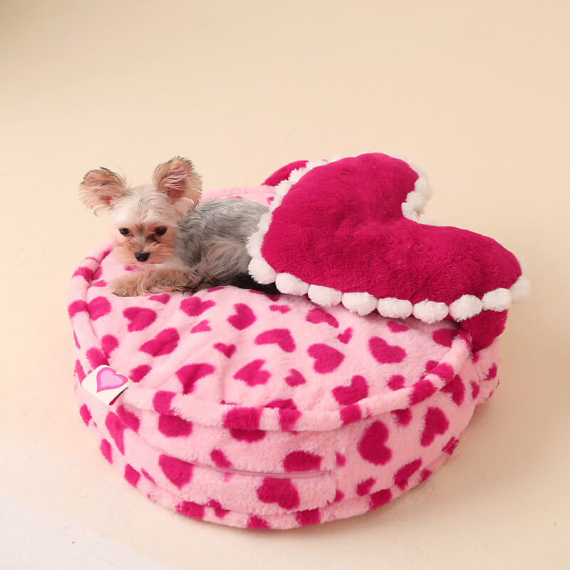 Barbie Pink Heart Plush Dog Bed with Pillow