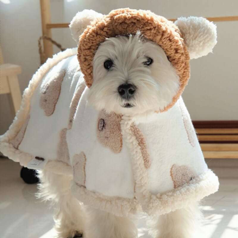 Bear Lamb Hooded Dog Coat Warmth Clothing