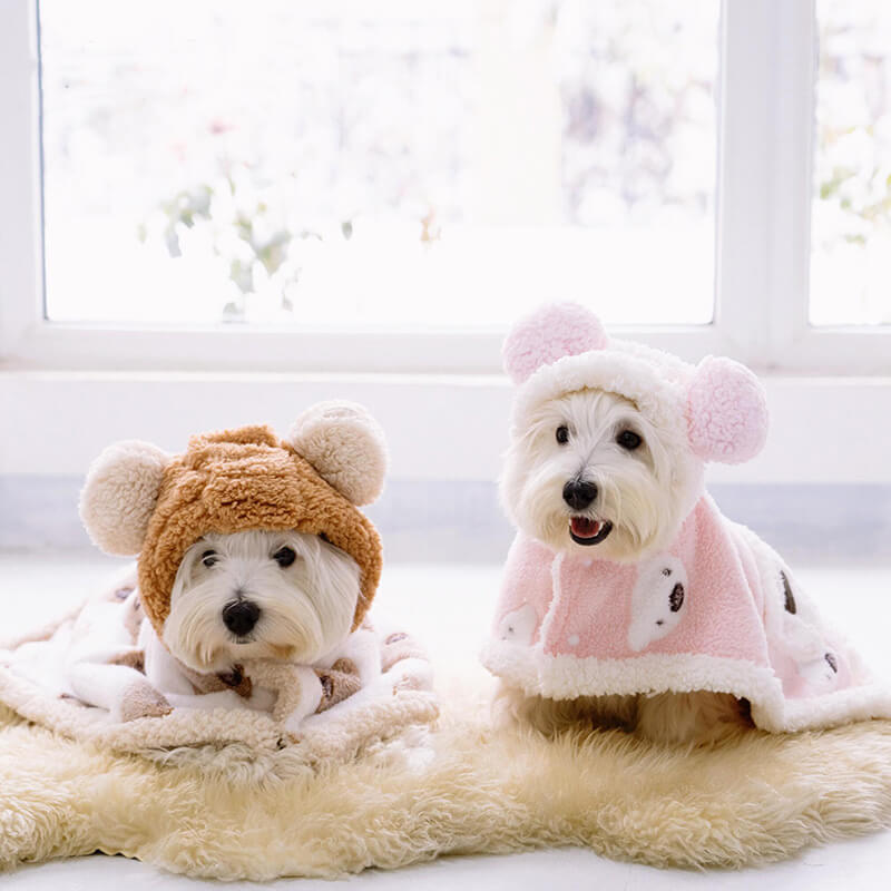 Bear Lamb Hooded Dog Coat Warmth Clothing