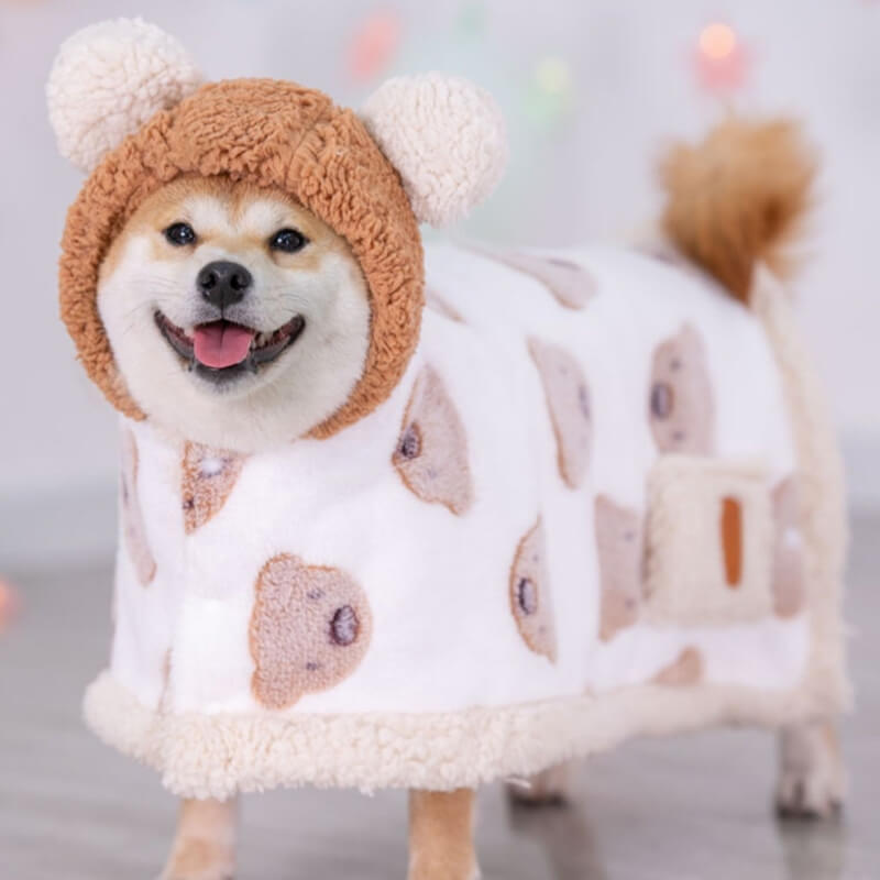 Bear Lamb Hooded Dog Coat Warmth Clothing