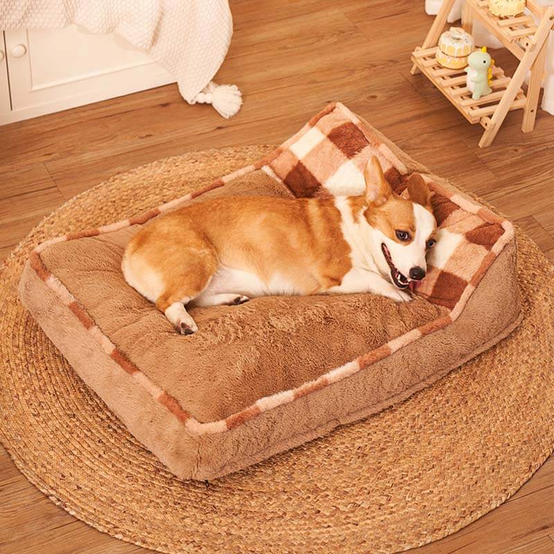 Brown Checkerboard Thick Dog Pillow Bed