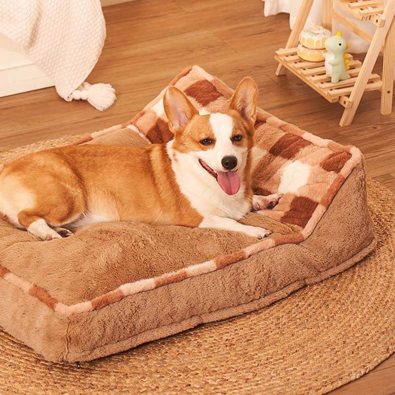 Brown Checkerboard Thick Dog Pillow Bed