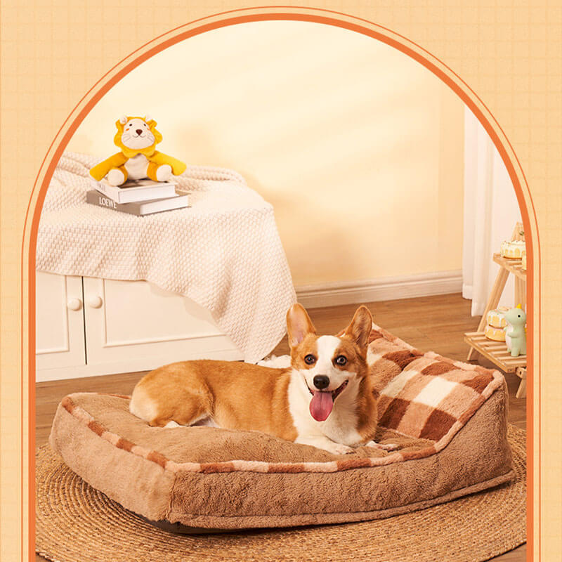 Brown Checkerboard Thick Dog Pillow Bed