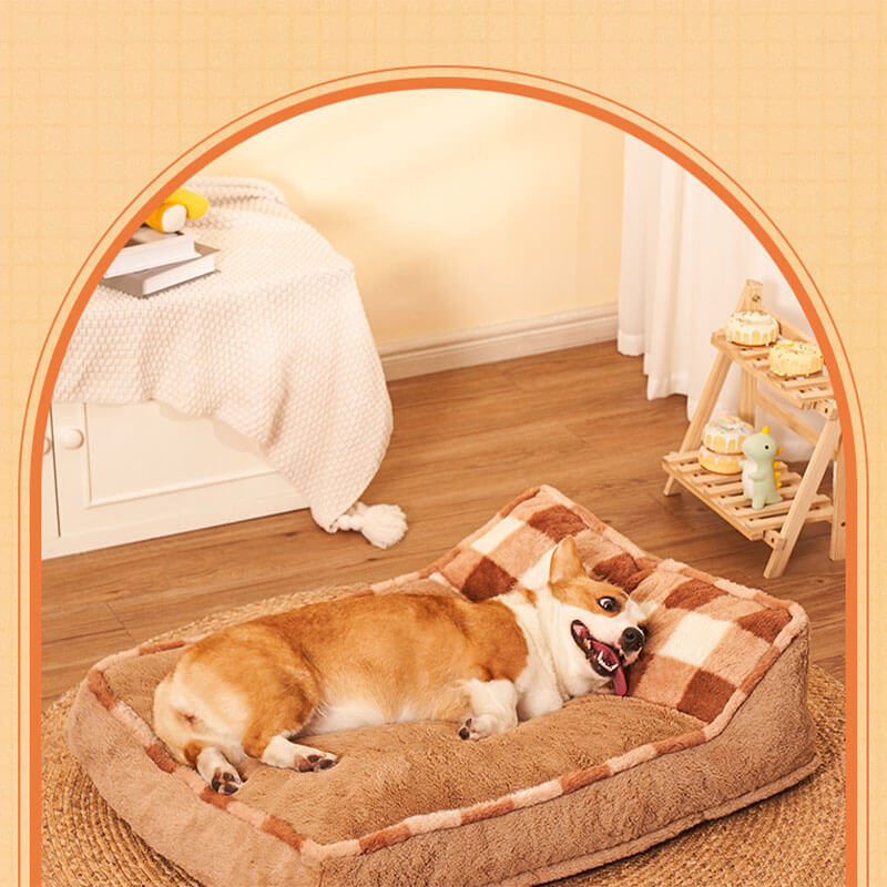 Brown Checkerboard Thick Dog Pillow Bed