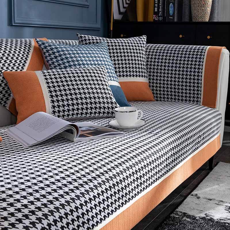 Classic Houndstooth Chenille Non-Slip Couch Cover