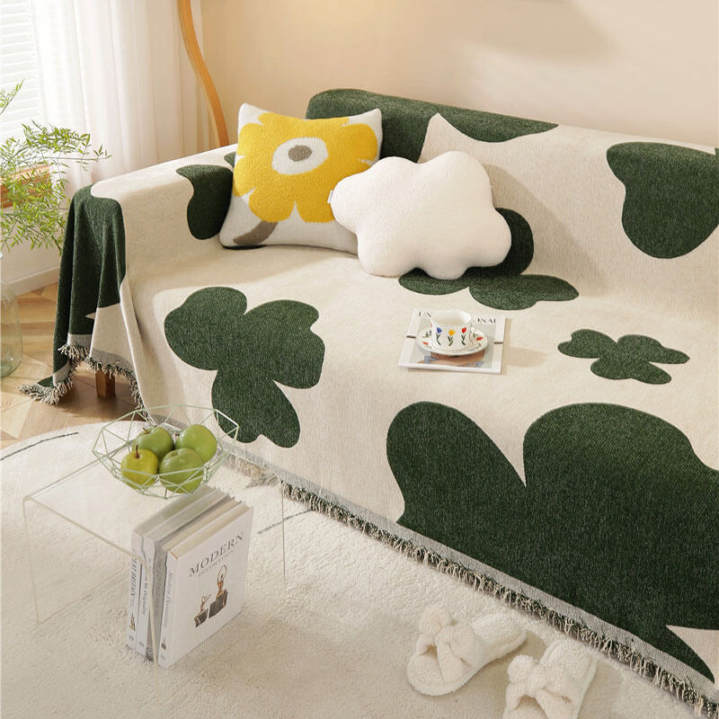 Clover Patterned Throw Chenille Large Couch Cover