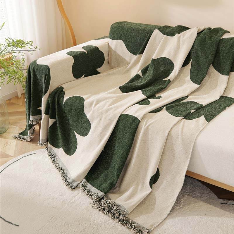 Clover Patterned Throw Chenille Large Couch Cover