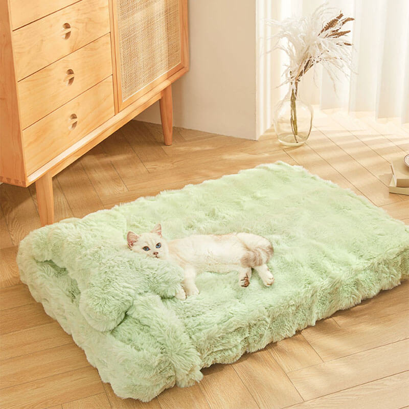 Cosy Fluffy Plush Calming Dog Bed with Pillow