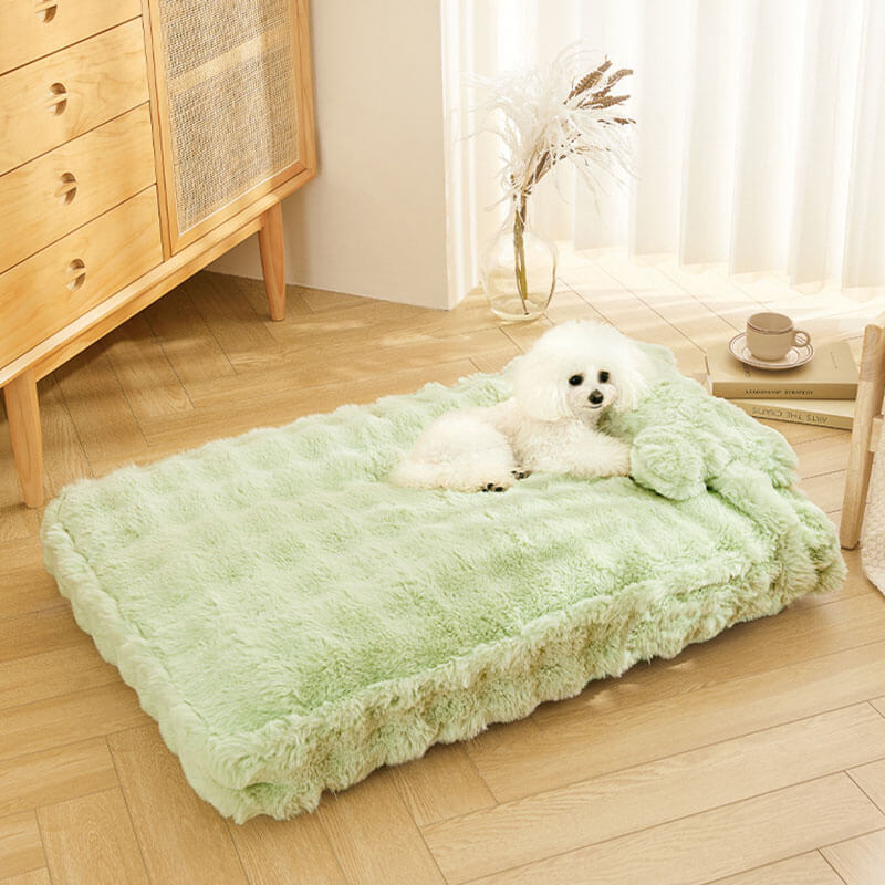 Cosy Fluffy Plush Calming Dog Bed with Pillow