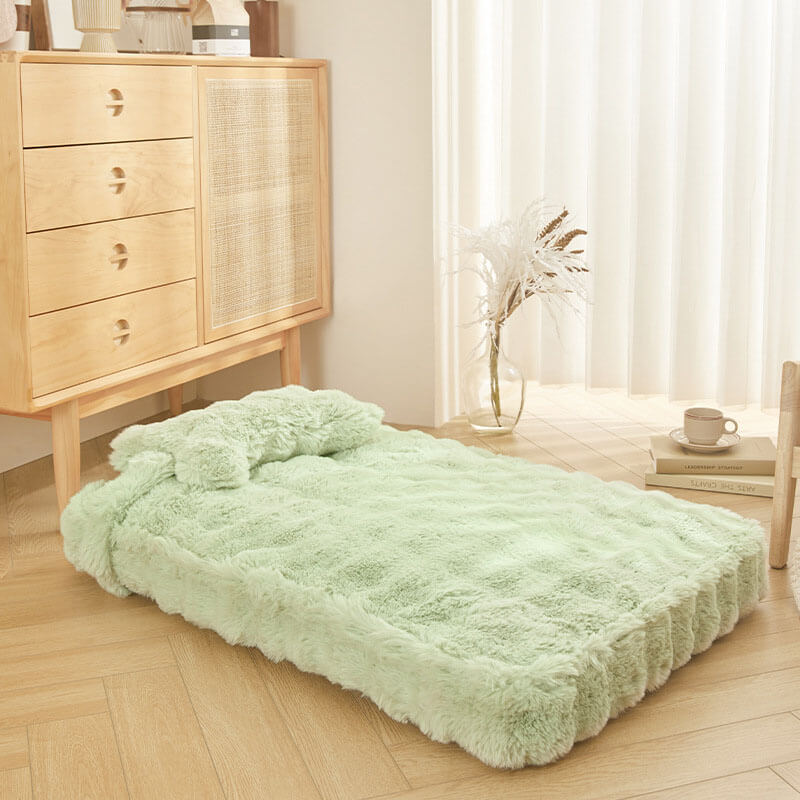 Cosy Fluffy Plush Calming Dog Bed with Pillow