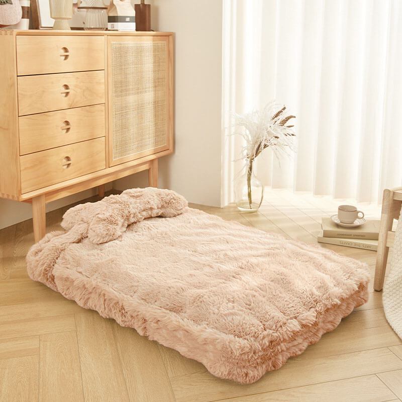 Cosy Fluffy Plush Calming Dog Bed with Pillow