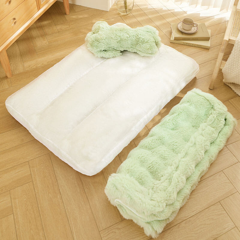 Cosy Fluffy Plush Calming Dog Bed with Pillow