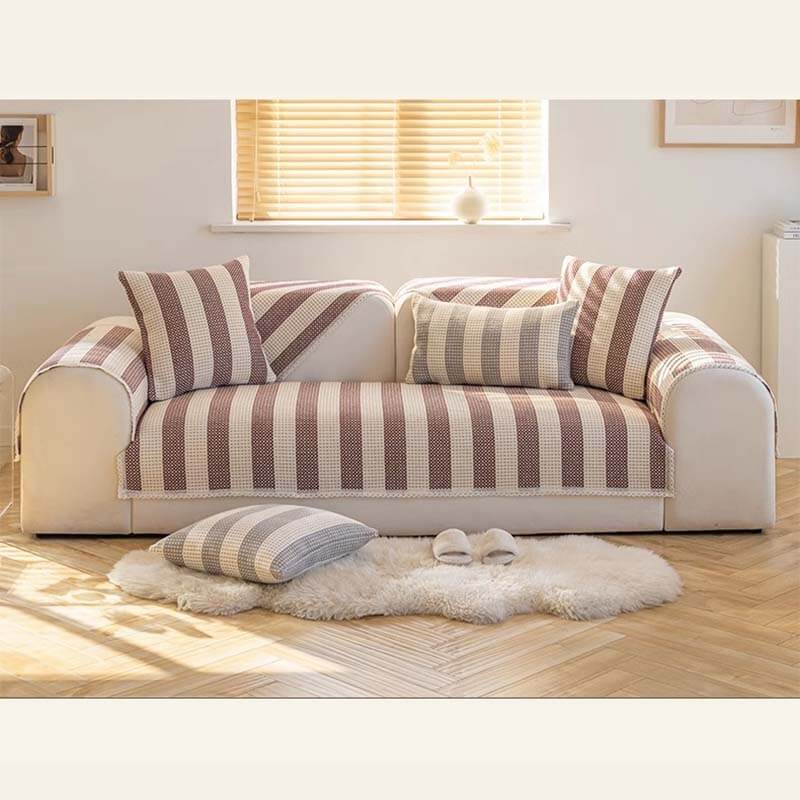 Cotton Linen Stripes Anti Scratch Furniture Protector Couch Cover