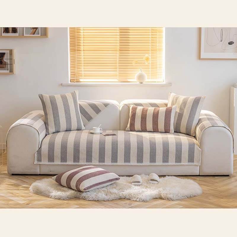 Cotton Linen Stripes Anti Scratch Furniture Protector Couch Cover