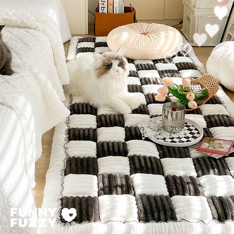 Cream-coloured Large Plaid Square Pet Mat Bed Couch Cover