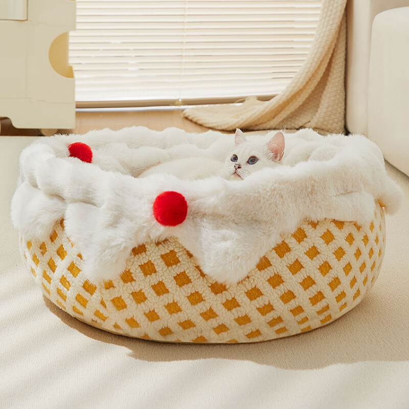 Cream Cake Pet Bed Plush Deep Sleeping Dog & Cat Bed