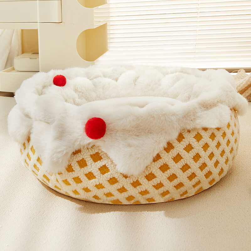 Cream Cake Pet Bed Plush Deep Sleeping Dog & Cat Bed