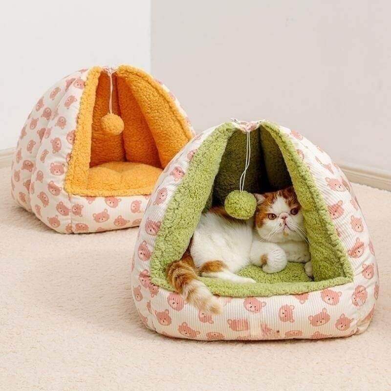 Cute Bear Semi-Enclosed Warm Cat Cave