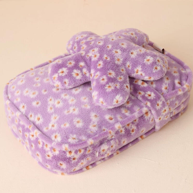 Daisy Pattern Warm Soft Calming Dog Bed With Flower Pillow