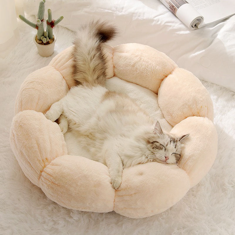 Deep Sleeping Flower Shape Cat Bed