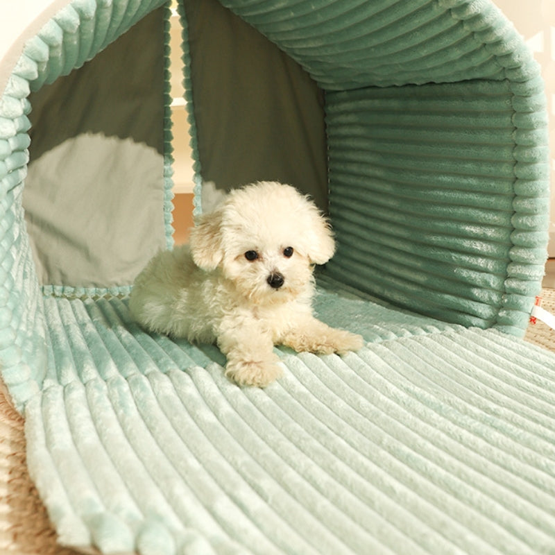 Double Curtain Pet House Enclosed Dog Bed