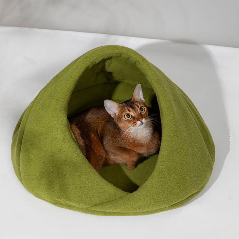 Fleece Semi-enclosed Cat Cave House Bed