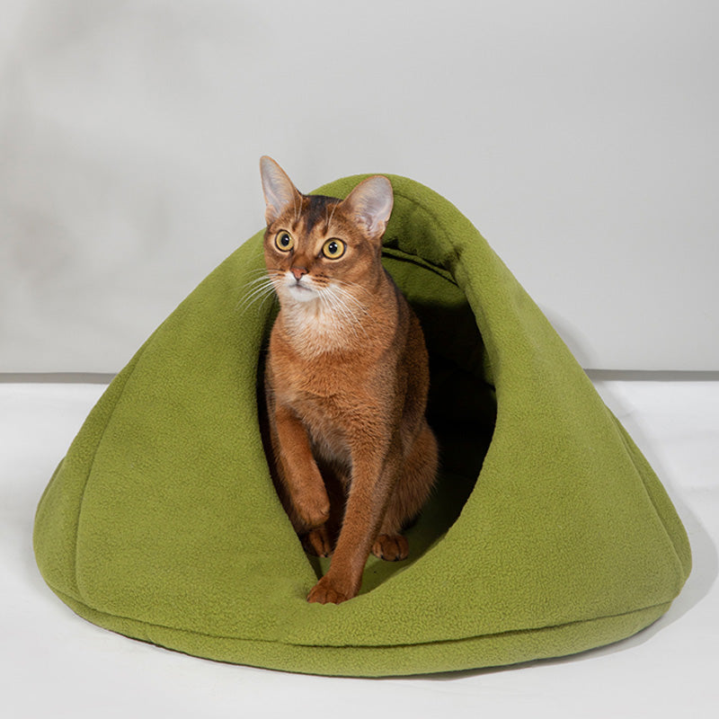 Fleece Semi-enclosed Cat Cave House Bed