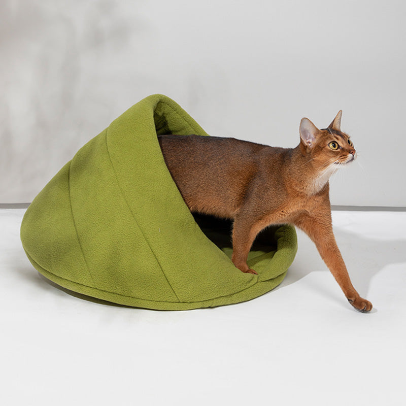 Fleece Semi-enclosed Cat Cave House Bed